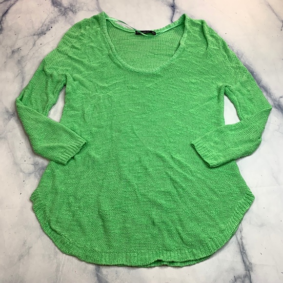 Zara Knit Bright Green Open Knit ScoopNeck Sweater - Picture 3 of 8